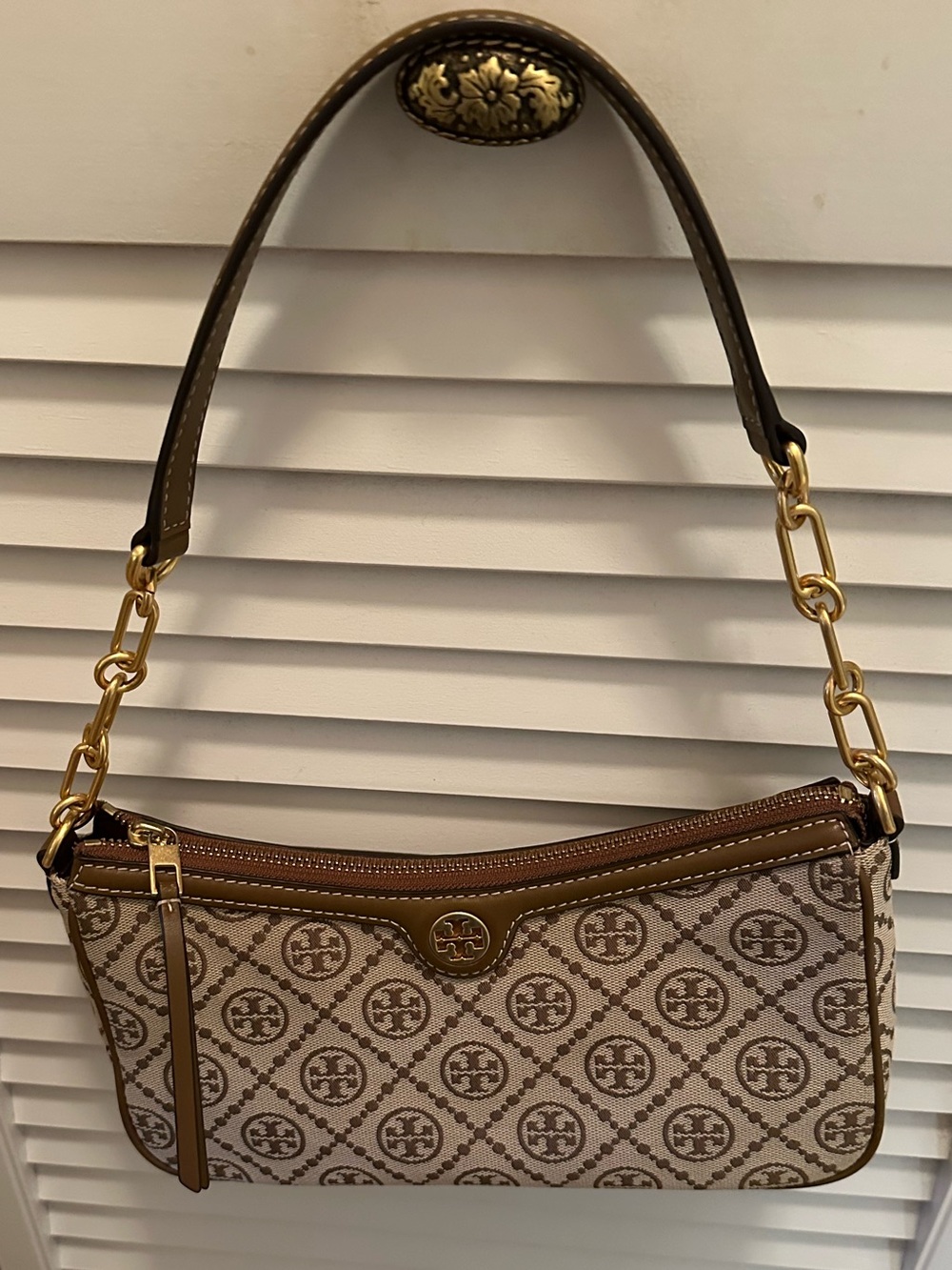 Tory Burch Brown Logo-Print Shoulder Bag